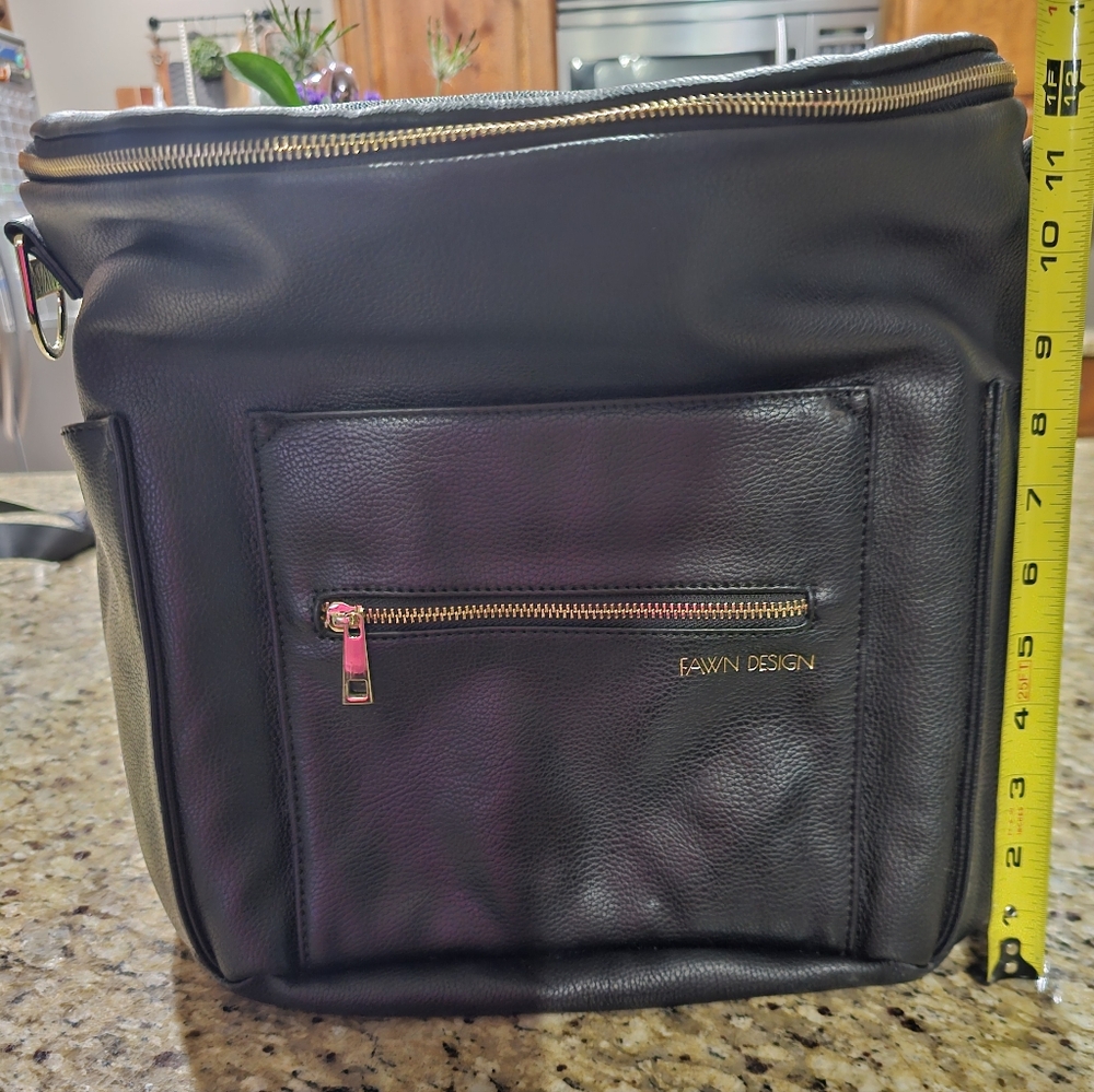 Fawn Design Black Faux Leather Diaper Bag